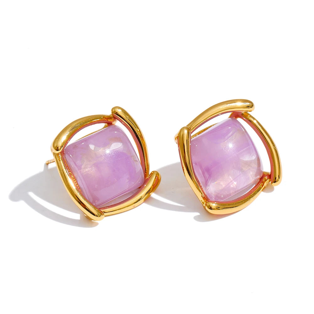 Candy resin acrylic square colorful stud earrings - product image