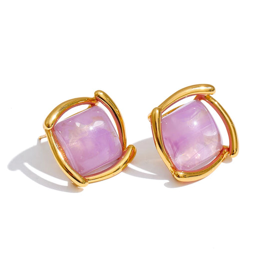 Candy resin acrylic square colorful stud earrings - product image