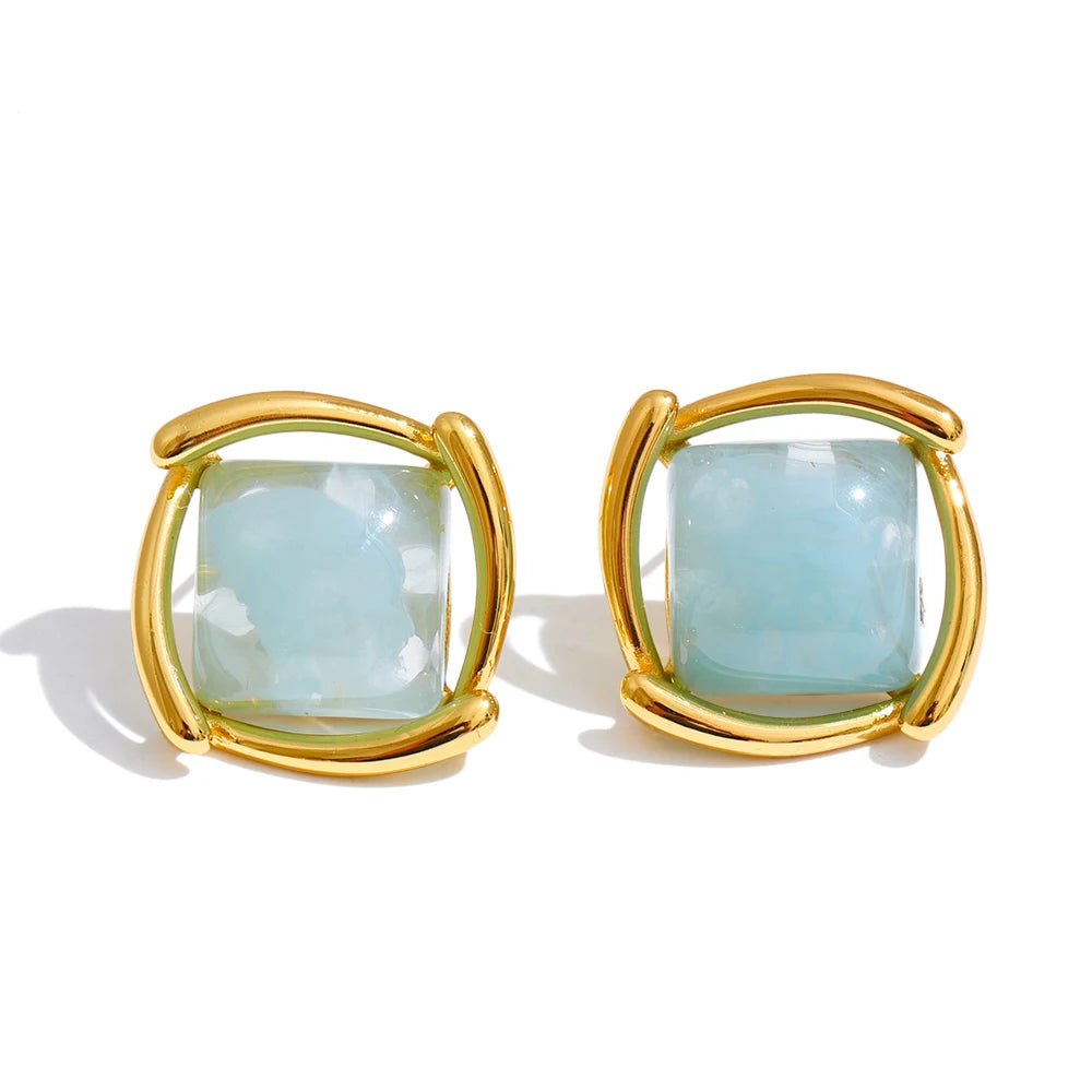 Candy resin acrylic square colorful stud earrings - product image