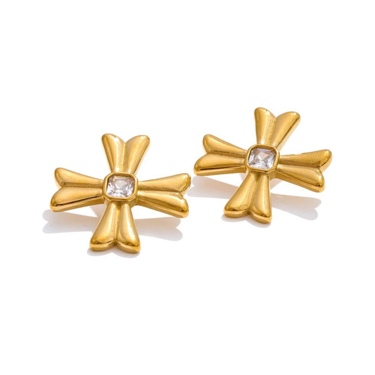 Casting cross statement rust resistant stud earrings - product image