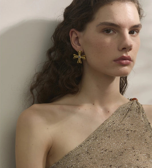 Casting cross statement rust resistant stud earrings - product image