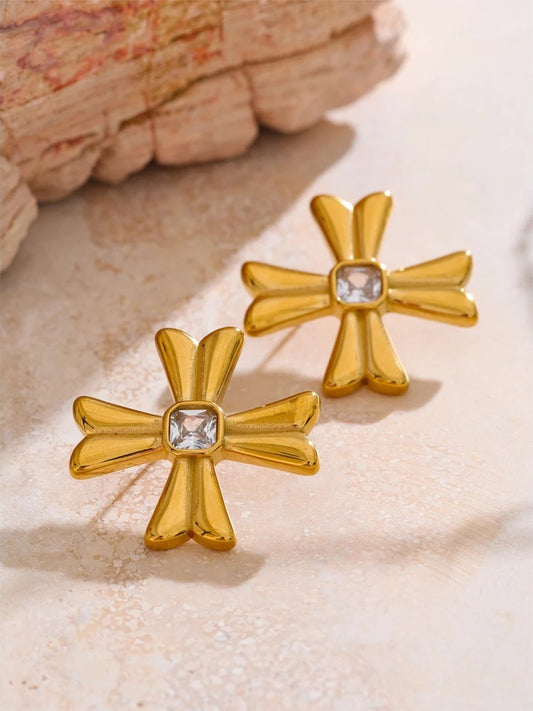 Casting cross statement rust resistant stud earrings - product image