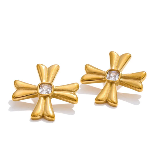 Casting cross statement rust resistant stud earrings - product image