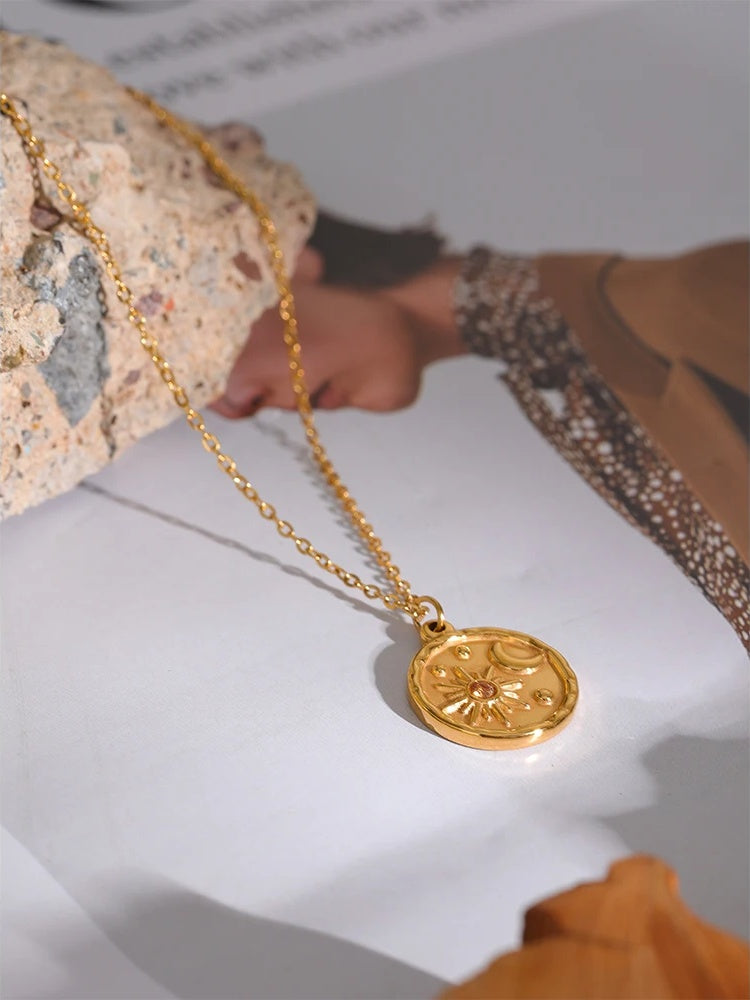 Celestial moon sun round pendant necklace - product image