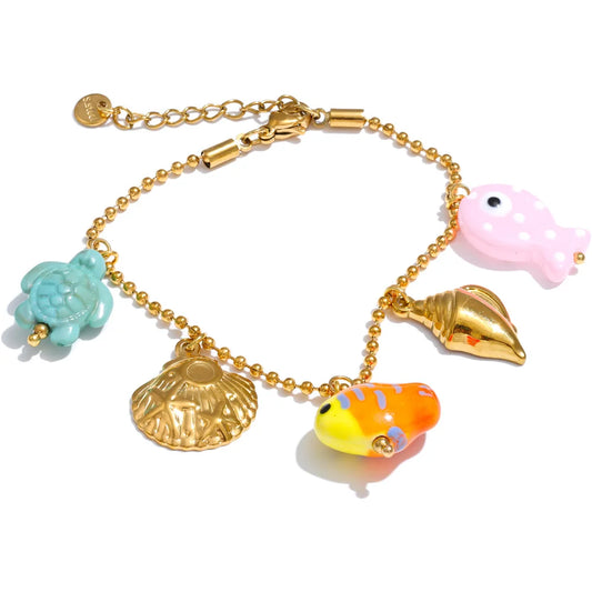 Ceramic fish resin turtle shell drop bracelet - product image