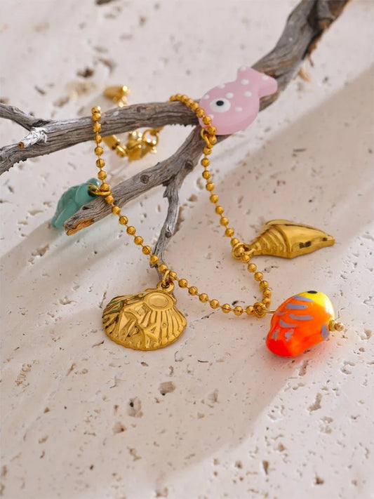Ceramic fish resin turtle shell drop bracelet - product image