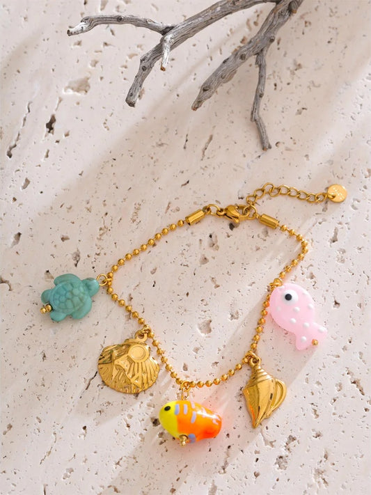 Ceramic fish resin turtle shell drop bracelet - product image