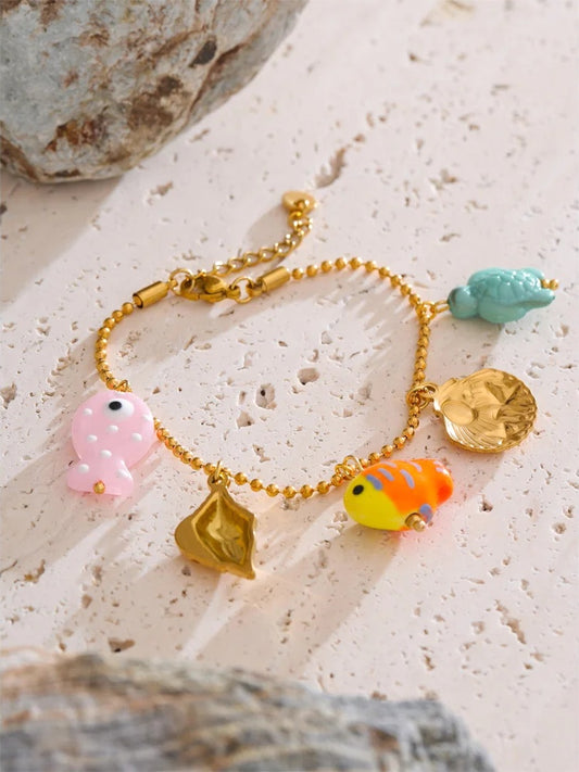 Ceramic fish resin turtle shell drop bracelet - product image
