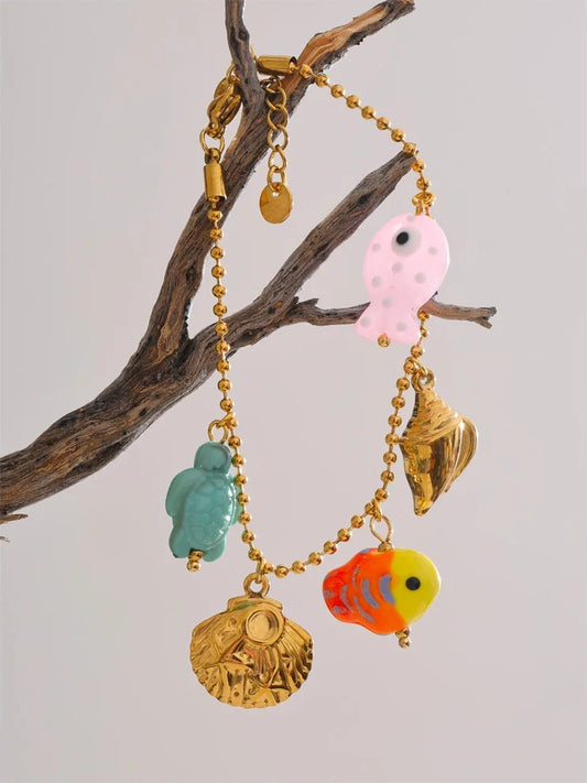 Ceramic fish resin turtle shell drop bracelet - product image