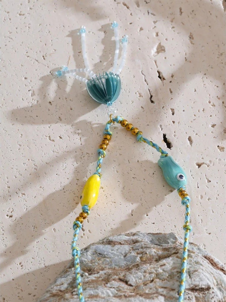 Ceramic fish rope beads crystal jellyfish pendant necklace - product image
