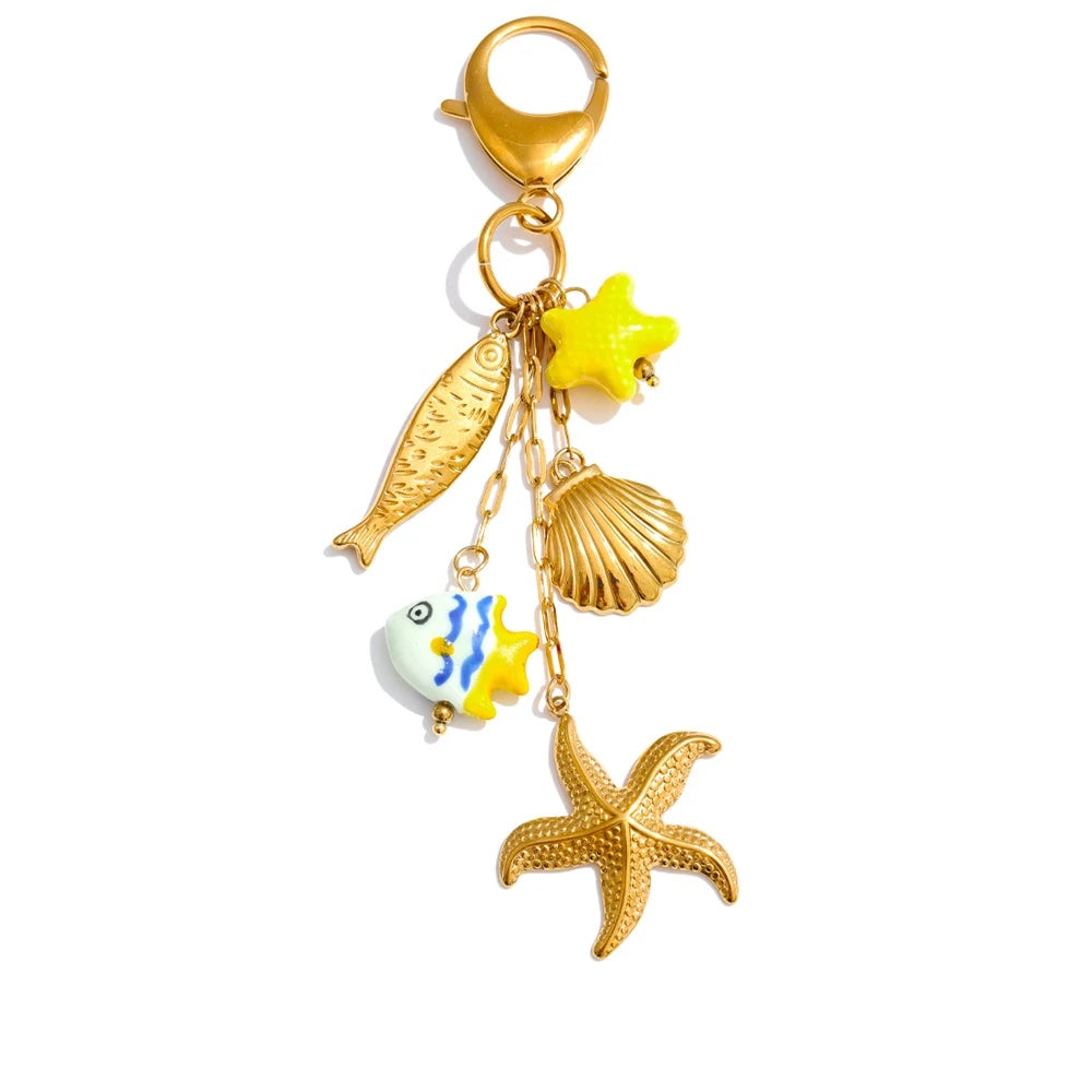 Ceramic fish shell starfish key chain - product image