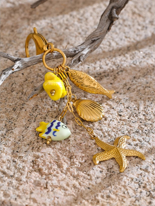 Ceramic fish shell starfish key chain - product image