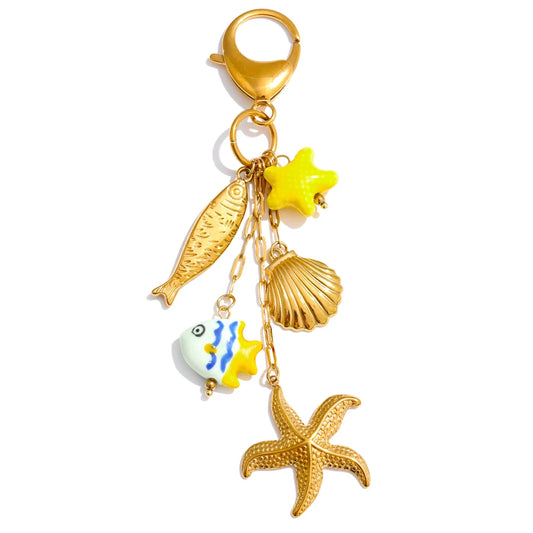 Ceramic fish shell starfish key chain - product image