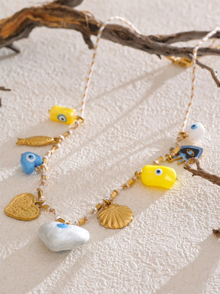 Ceramic heart eye shell pendant necklace - product image