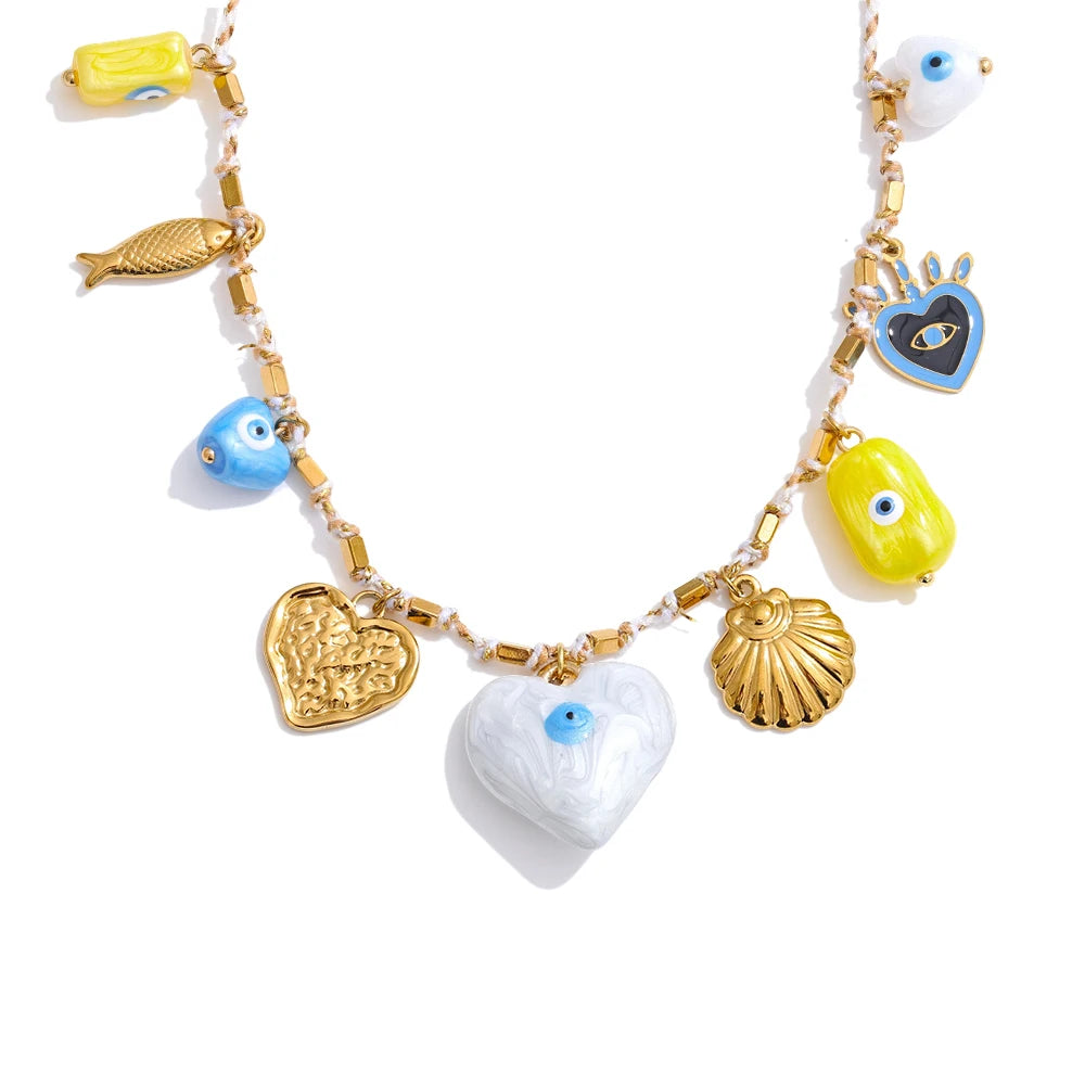 Ceramic heart eye shell pendant necklace - product image