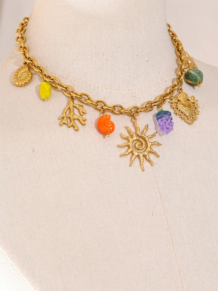 Ceramic ocean style sun minimalist pendant necklace - product image