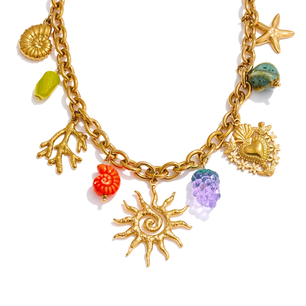 Ceramic ocean style sun minimalist pendant necklace - product image
