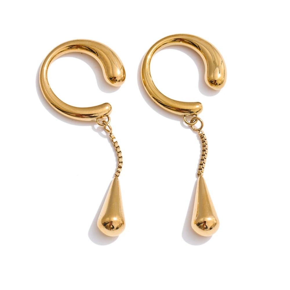 Chain drop water drop adjustable ear clip earrings - product image