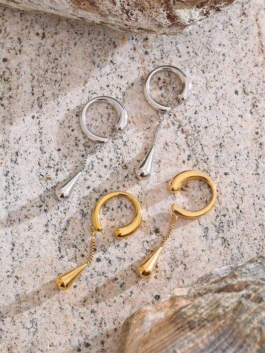 Chain drop water drop adjustable ear clip earrings - product image