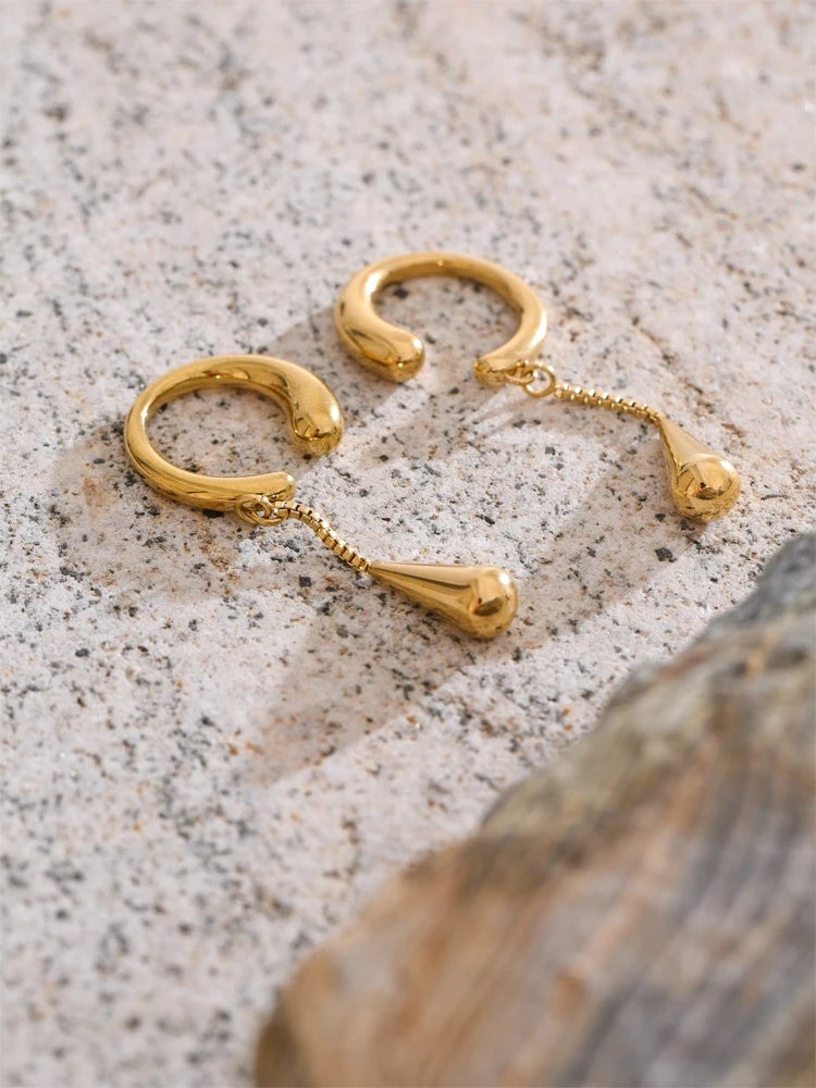 Chain drop water drop adjustable ear clip earrings - product image
