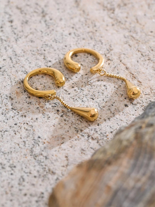 Chain drop water drop adjustable ear clip earrings - product image