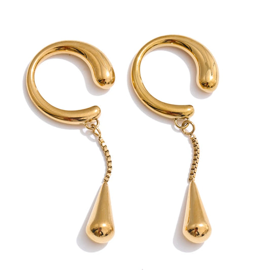 Chain drop water drop adjustable ear clip earrings - product image