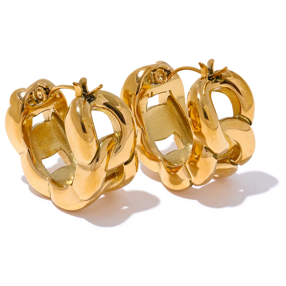Chain modern hollow cast statement hoop earrings - product image
