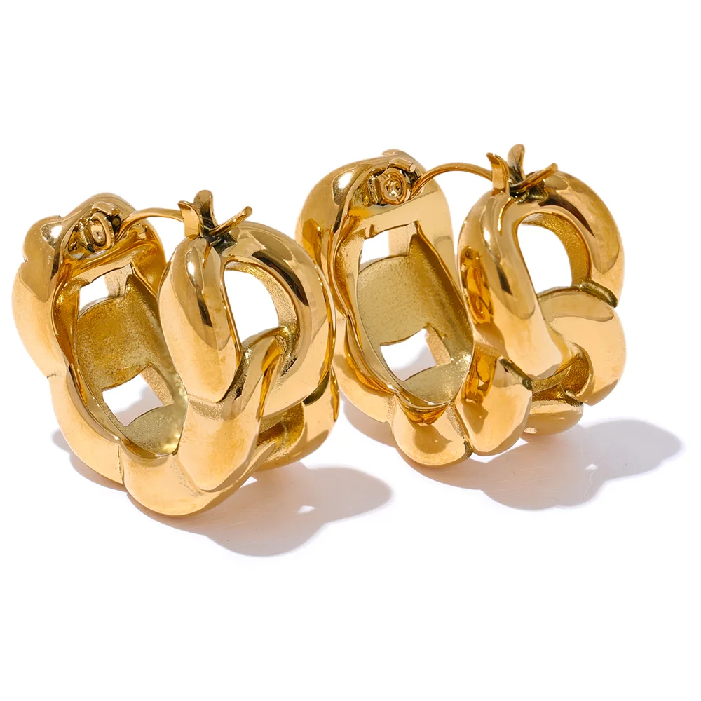 Chain modern hollow cast statement hoop earrings - product image