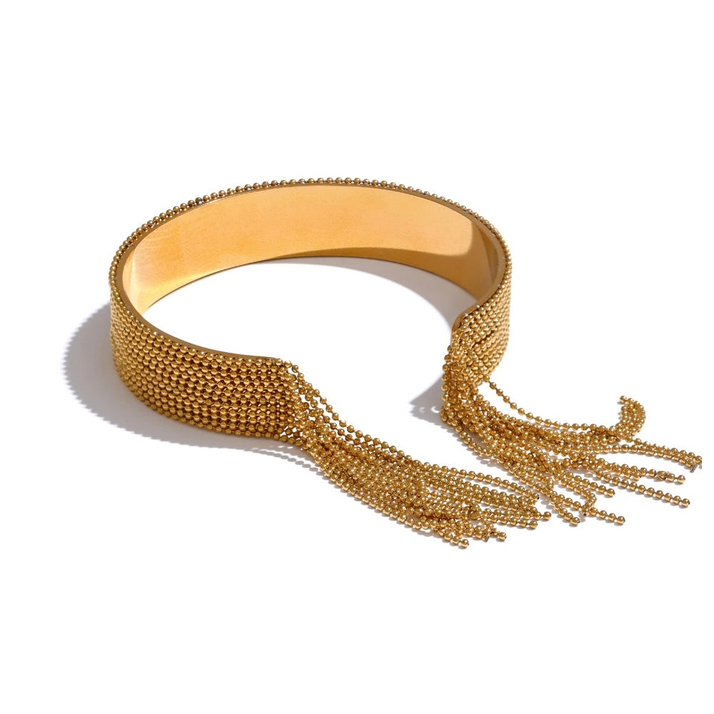 Chain tassel cuff bangle bracelet gold color women - product image