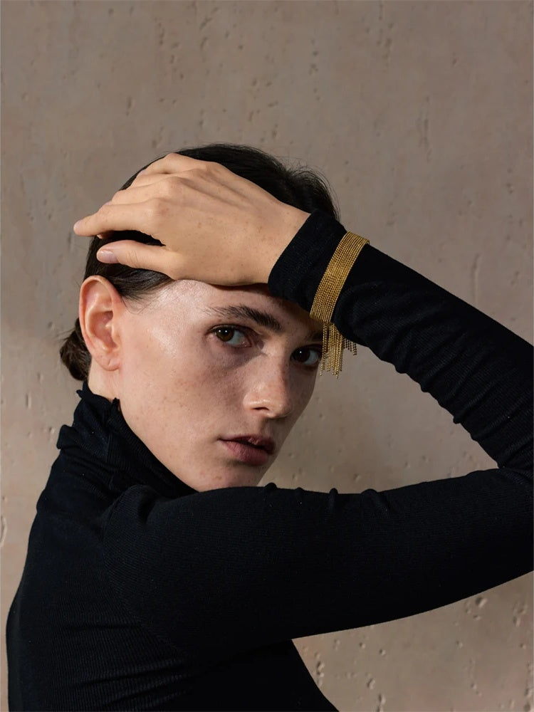 Chain tassel cuff bangle bracelet gold color women - product image
