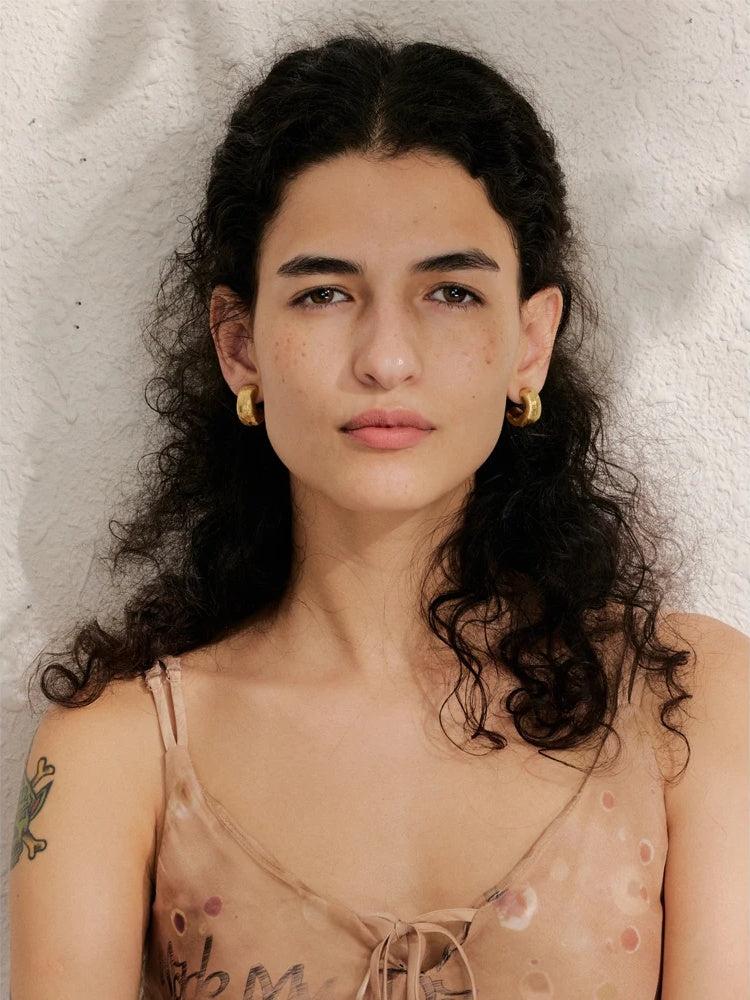 Chunky c shape hoop minimalist daily earrings - product image