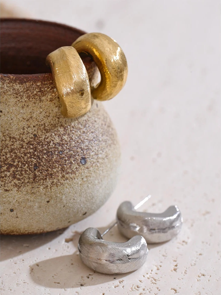 Chunky c shape hoop minimalist daily earrings - product image