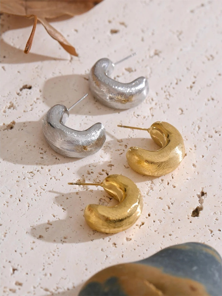 Chunky c shape hoop minimalist daily earrings - product image