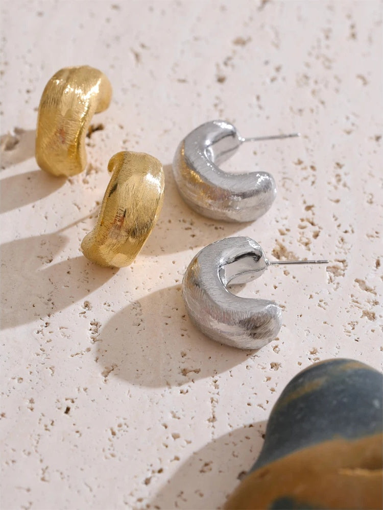 Chunky c shape hoop minimalist daily earrings - product image