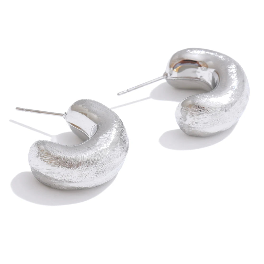 Chunky c shape hoop minimalist daily earrings - product image