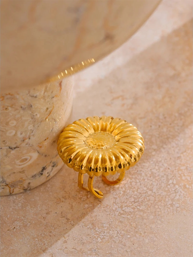 Chunky flower open contemporary adjustable ring - product image