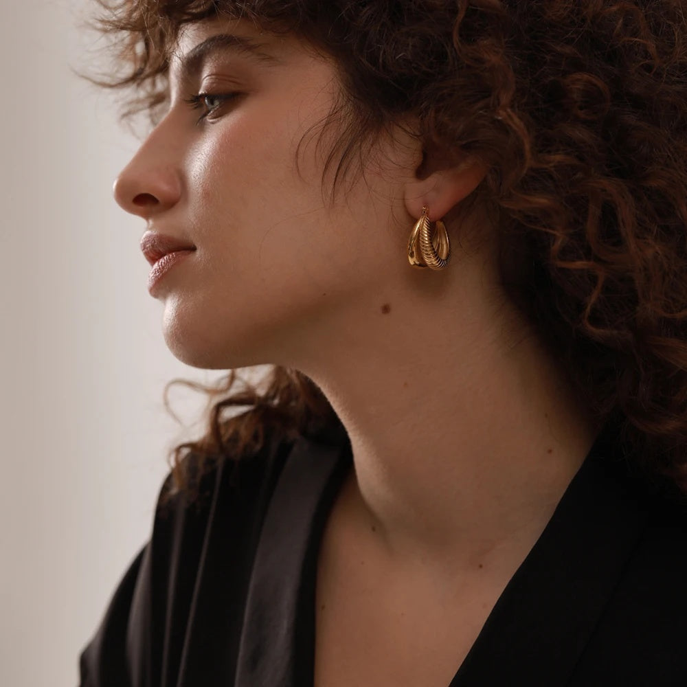 Chunky minimalist thick waterproof hoop earrings - product image
