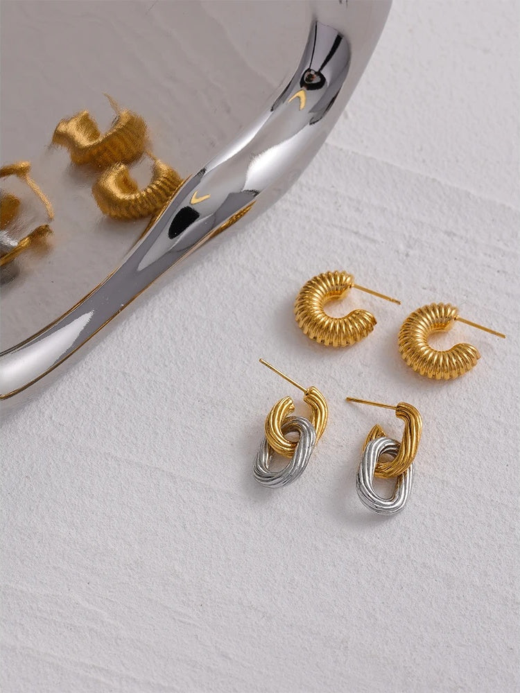 Chunky textured contemporary drop earrings women - product image