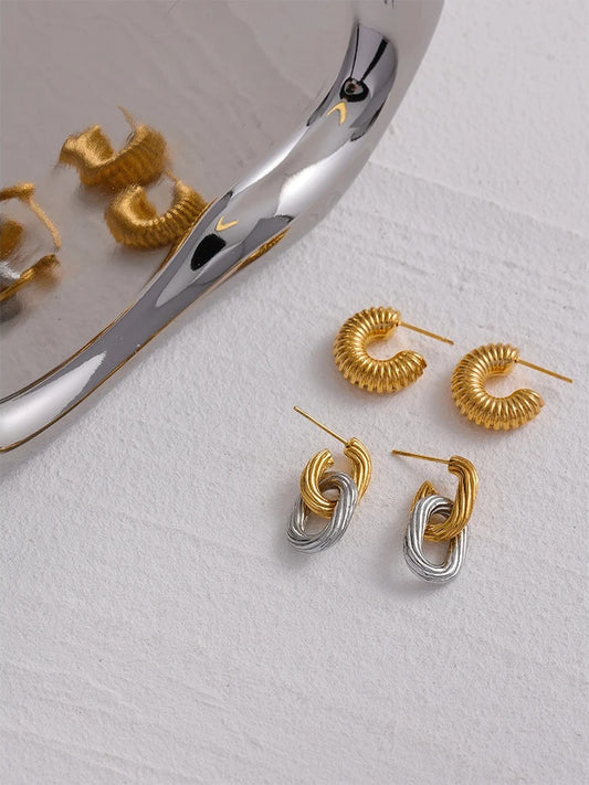 Chunky textured contemporary drop earrings women - product image