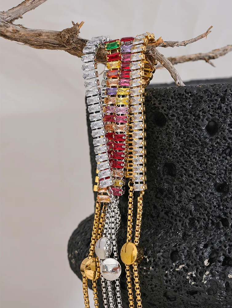 Colorful cubic zirconia chain bracelet - product image