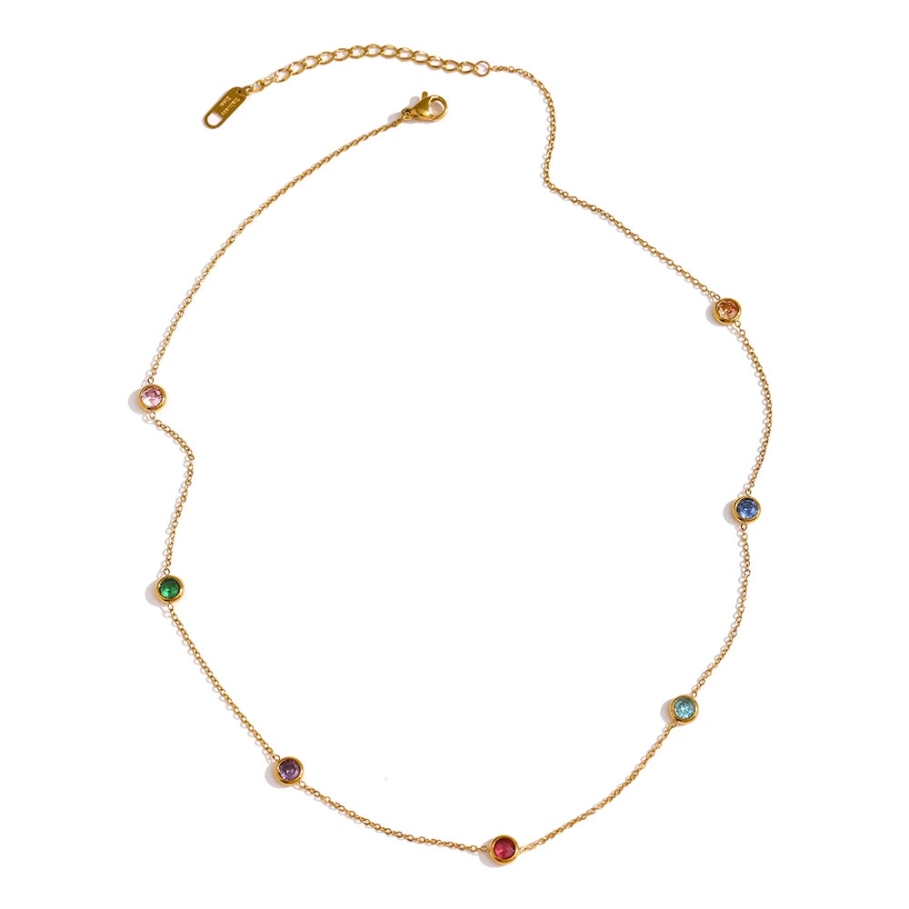 Colorful cubic zirconia chain collar necklace - product image