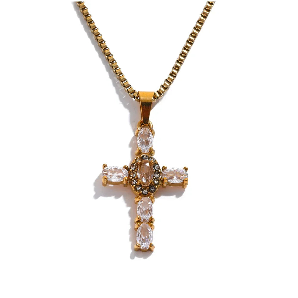 Colorful cubic zirconia cross pendant necklace - product image