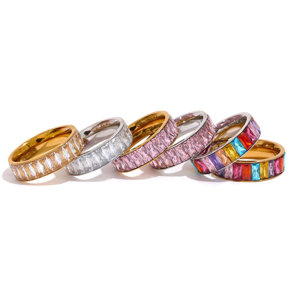 Colorful cubic zirconia multiple band fashion ring - product image
