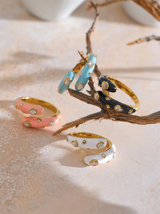 Colorful cubic zirconia open adjustable ring - product image