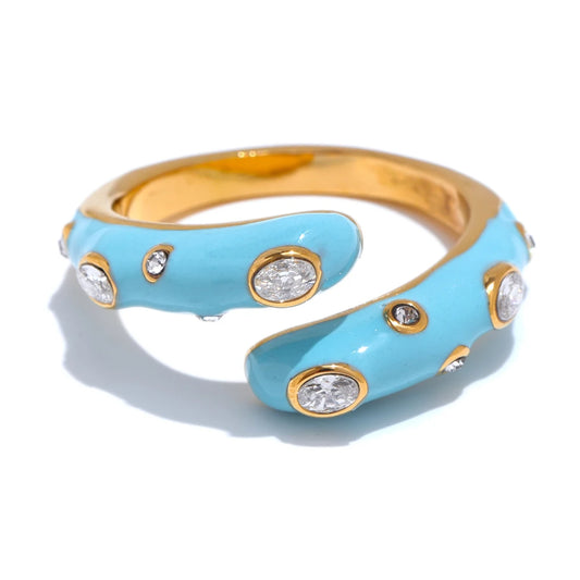 Colorful cubic zirconia open adjustable ring - product image