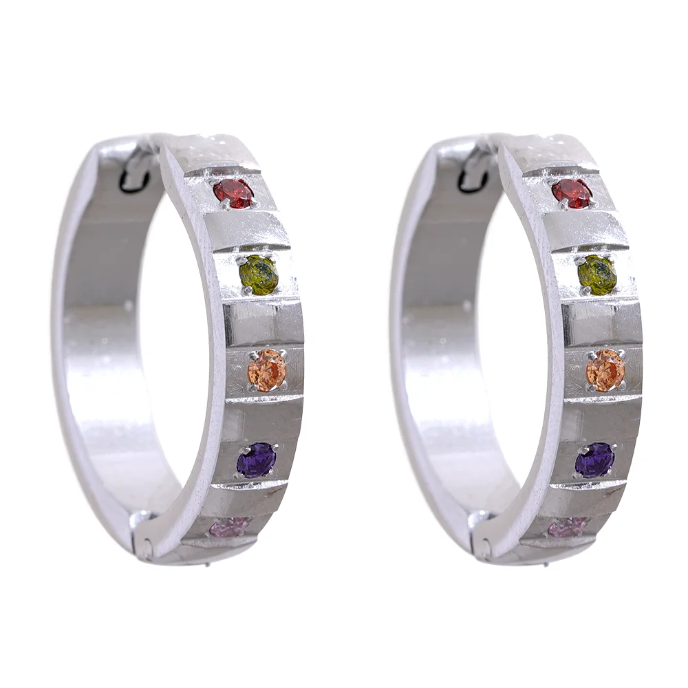 Colorful cubic zirconia round classic hoop earrings - product image