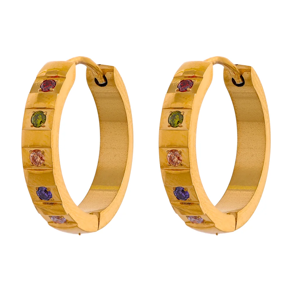 Colorful cubic zirconia round classic hoop earrings - product image