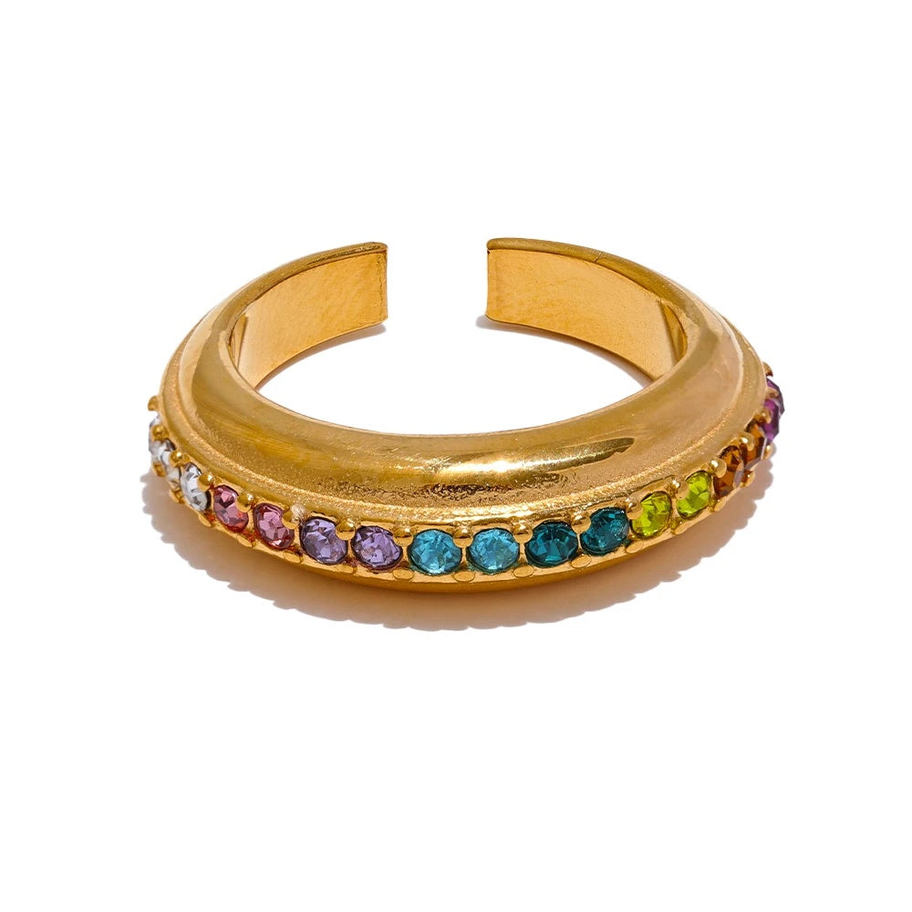 Colorful cubic zirconia tension modern ring - product image