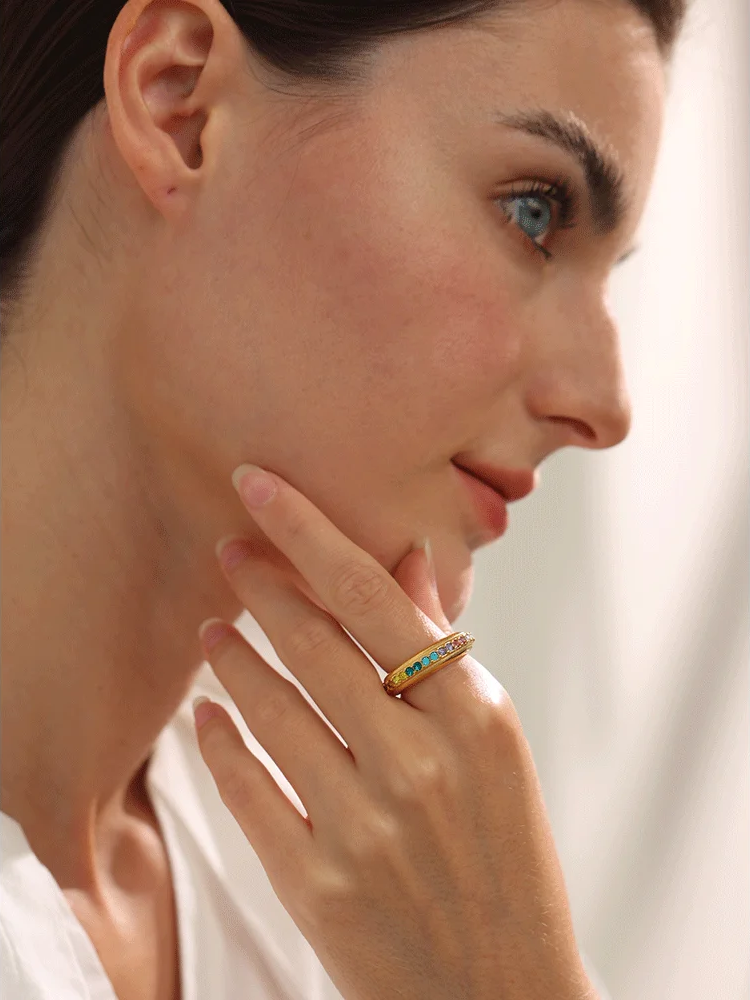 Colorful cubic zirconia tension modern ring - product image