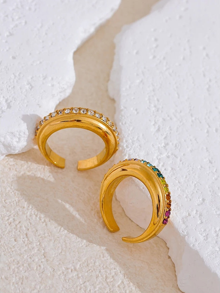 Colorful cubic zirconia tension modern ring - product image